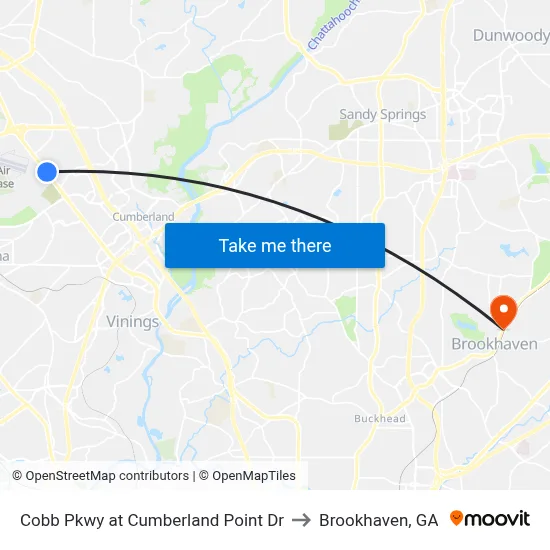 Cobb Pkwy at Cumberland Point Dr to Brookhaven, GA map