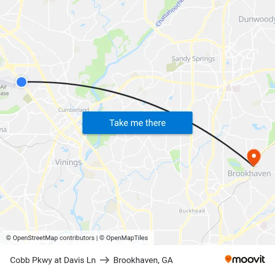 Cobb Pkwy at Davis Ln to Brookhaven, GA map