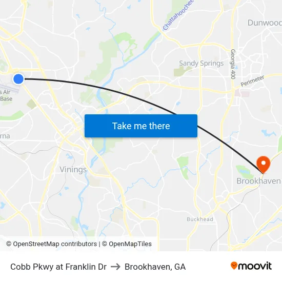 Cobb Pkwy at Franklin Dr to Brookhaven, GA map