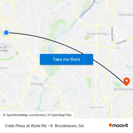 Cobb Pkwy at Wylie Rd to Brookhaven, GA map