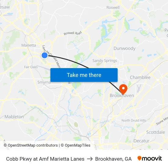 Cobb Pkwy at Amf Marietta Lanes to Brookhaven, GA map