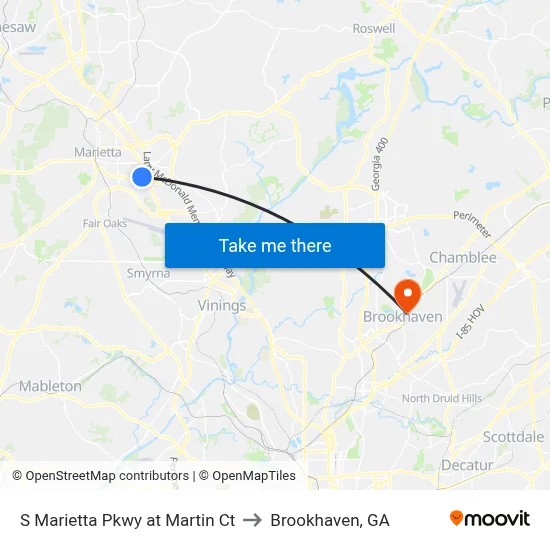 S Marietta Pkwy at Martin Ct to Brookhaven, GA map
