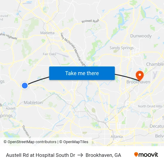 Austell Rd at Hospital South Dr to Brookhaven, GA map