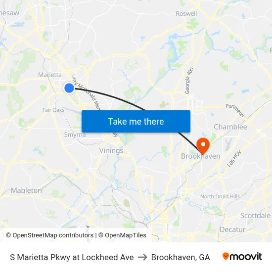 S Marietta Pkwy at Lockheed Ave to Brookhaven, GA map