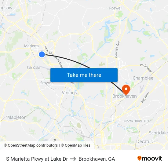 S Marietta Pkwy at Lake Dr to Brookhaven, GA map
