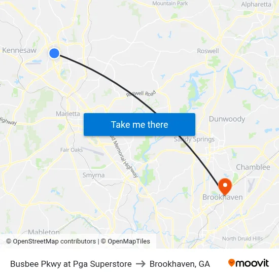 Busbee Pkwy at Pga Superstore to Brookhaven, GA map