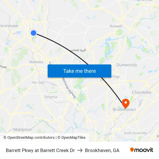 Barrett Pkwy at Barrett Creek Dr to Brookhaven, GA map
