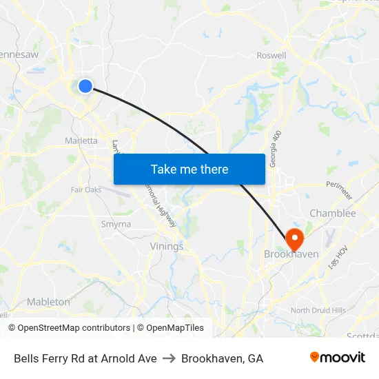 Bells Ferry Rd at Arnold Ave to Brookhaven, GA map