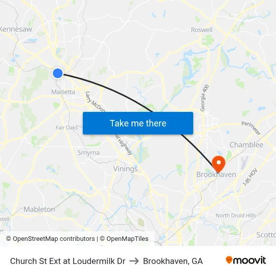 Church St Ext at Loudermilk Dr to Brookhaven, GA map