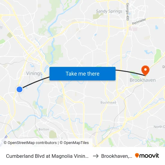 Cumberland Blvd at Magnolia Vinings Apts to Brookhaven, GA map