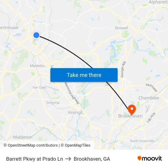Barrett Pkwy at Prado Ln to Brookhaven, GA map