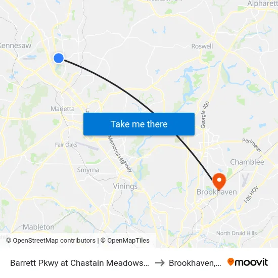 Barrett Pkwy at Chastain Meadows Pkwy to Brookhaven, GA map