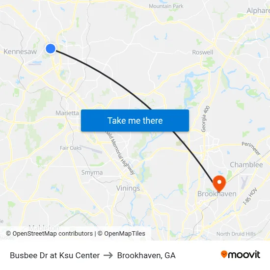 Busbee Dr at Ksu Center to Brookhaven, GA map