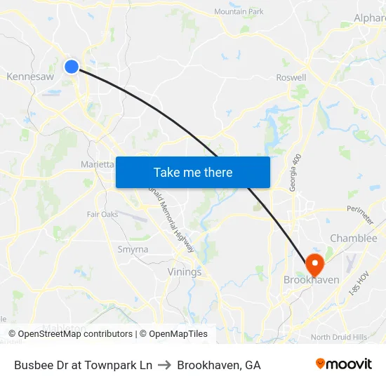 Busbee Dr at Townpark Ln to Brookhaven, GA map