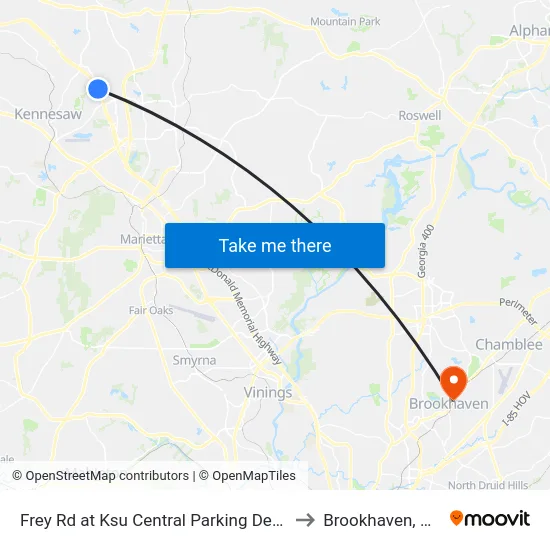 Frey Rd at Ksu Central Parking Deck to Brookhaven, GA map
