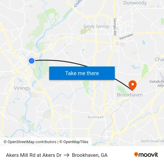 Akers Mill Rd at Akers Dr to Brookhaven, GA map