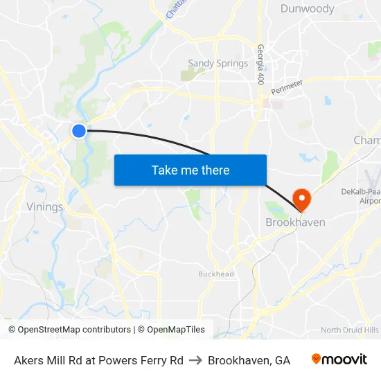 Akers Mill Rd at Powers Ferry Rd to Brookhaven, GA map