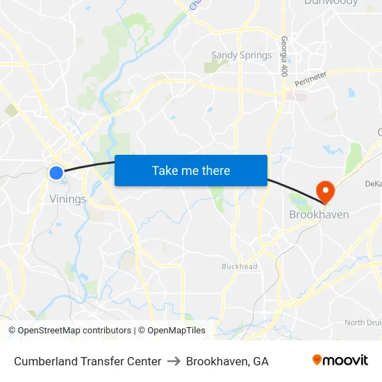 Cumberland Transfer Center to Brookhaven, GA map