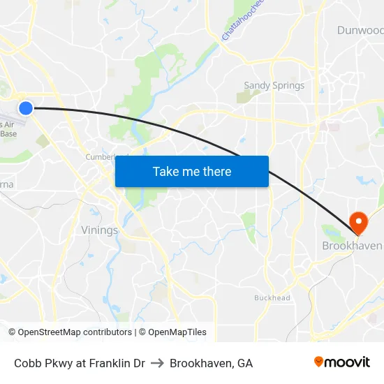 Cobb Pkwy at Franklin Dr to Brookhaven, GA map