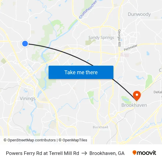 Powers Ferry Rd at Terrell Mill Rd to Brookhaven, GA map