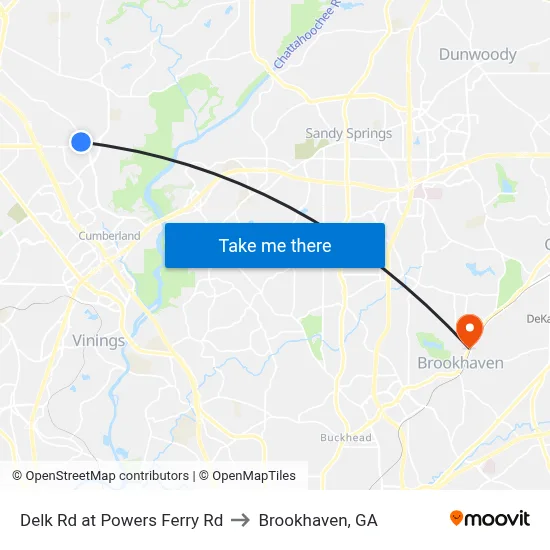 Delk Rd at Powers Ferry Rd to Brookhaven, GA map