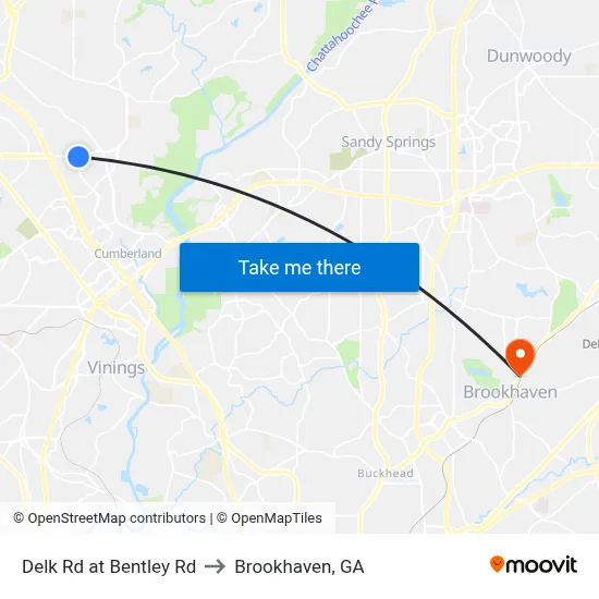 Delk Rd at Bentley Rd to Brookhaven, GA map
