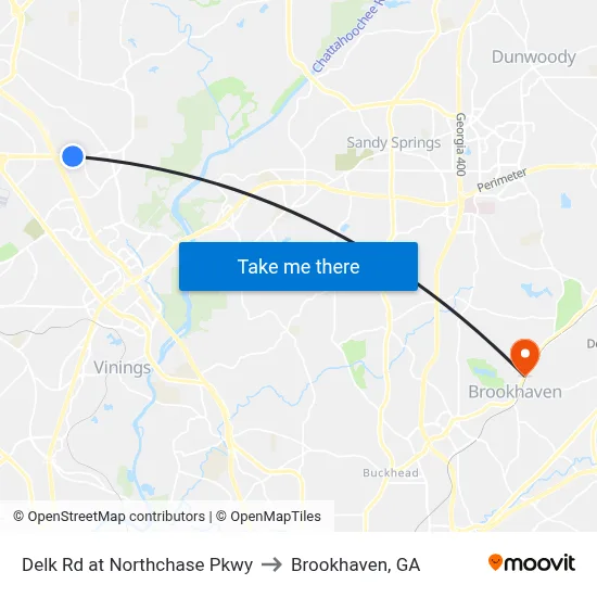 Delk Rd at Northchase Pkwy to Brookhaven, GA map