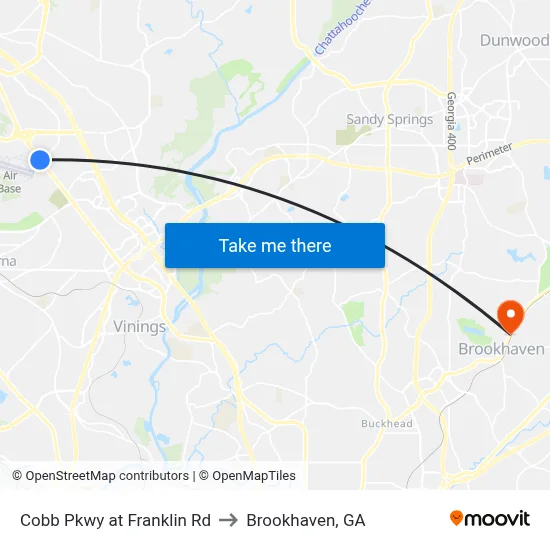 Cobb Pkwy at Franklin Rd to Brookhaven, GA map