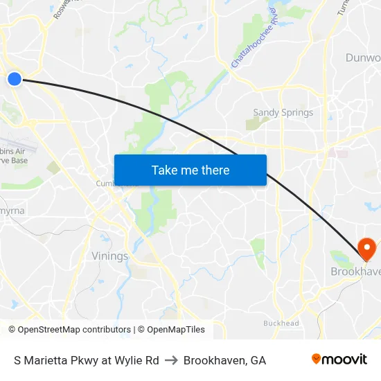 S Marietta Pkwy at Wylie Rd to Brookhaven, GA map