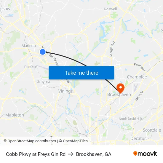 Cobb Pkwy at Freys Gin Rd to Brookhaven, GA map