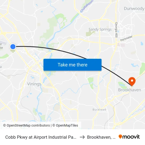 Cobb Pkwy at Airport Industrial Park Dr to Brookhaven, GA map