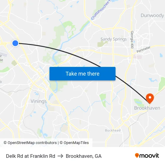 Delk Rd at Franklin Rd to Brookhaven, GA map