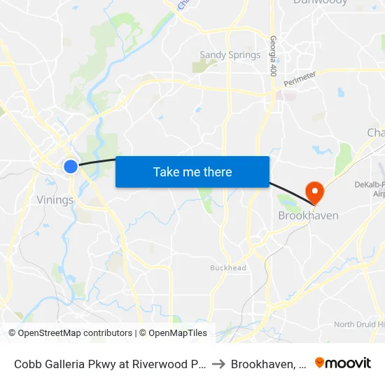 Cobb Galleria Pkwy at Riverwood Pkwy to Brookhaven, GA map