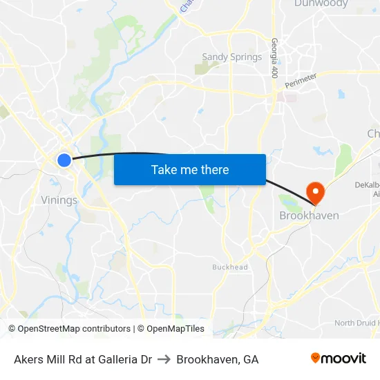 Akers Mill Rd at Galleria Dr to Brookhaven, GA map