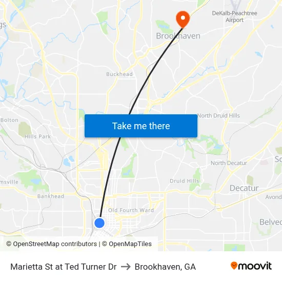 Marietta St at Ted Turner Dr to Brookhaven, GA map