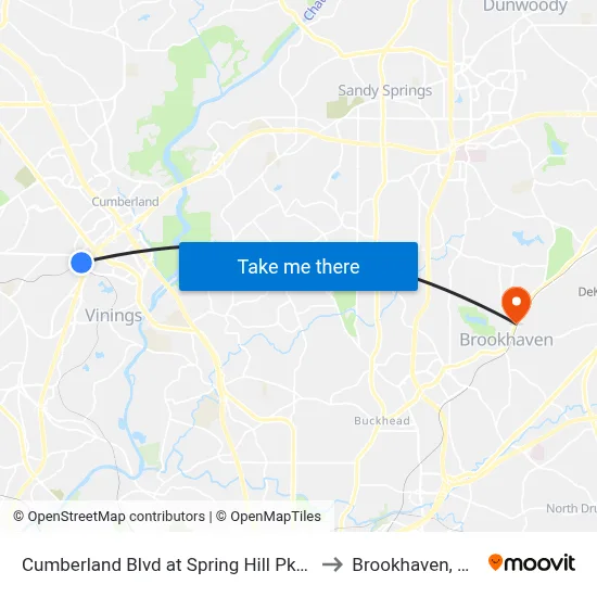 Cumberland Blvd at Spring Hill Pkwy to Brookhaven, GA map