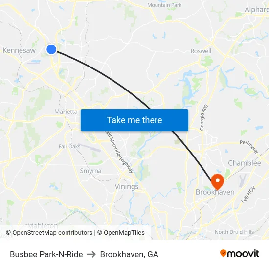 Busbee Park-N-Ride to Brookhaven, GA map