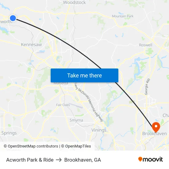 Acworth Park & Ride to Brookhaven, GA map