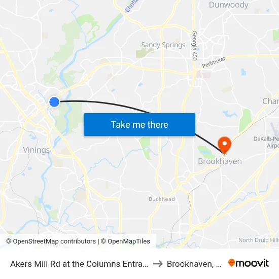 Akers Mill Rd at the Columns Entrance to Brookhaven, GA map
