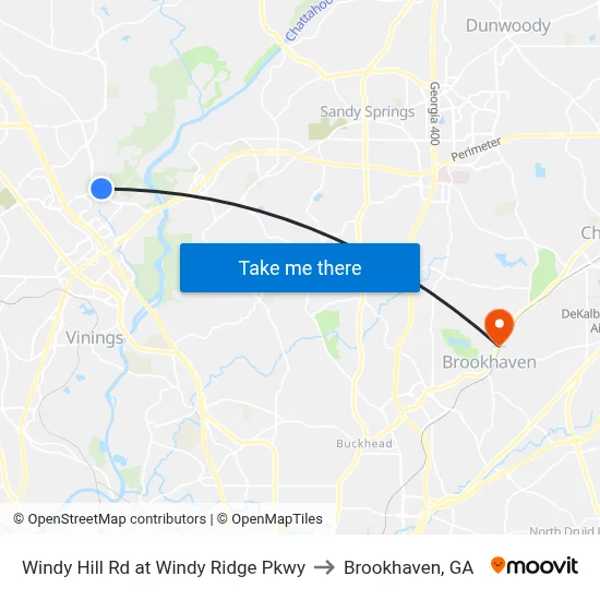 Windy Hill Rd at Windy Ridge Pkwy to Brookhaven, GA map