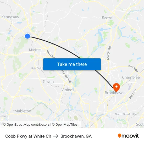 Cobb Pkwy at White Cir to Brookhaven, GA map