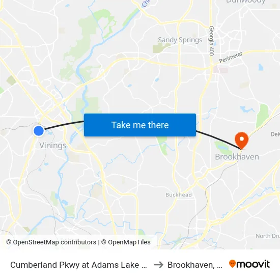 Cumberland Pkwy at Adams Lake Blvd to Brookhaven, GA map