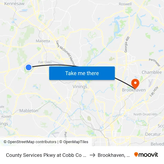 County Services Pkwy at Cobb Co Dot to Brookhaven, GA map