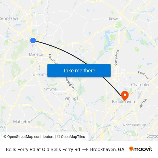 Bells Ferry Rd at Old Bells Ferry Rd to Brookhaven, GA map