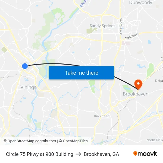 Circle 75 Pkwy at 900 Building to Brookhaven, GA map