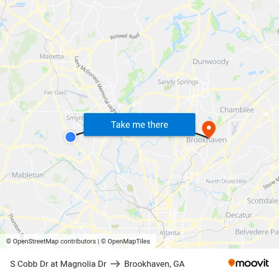 S Cobb Dr at Magnolia Dr to Brookhaven, GA map