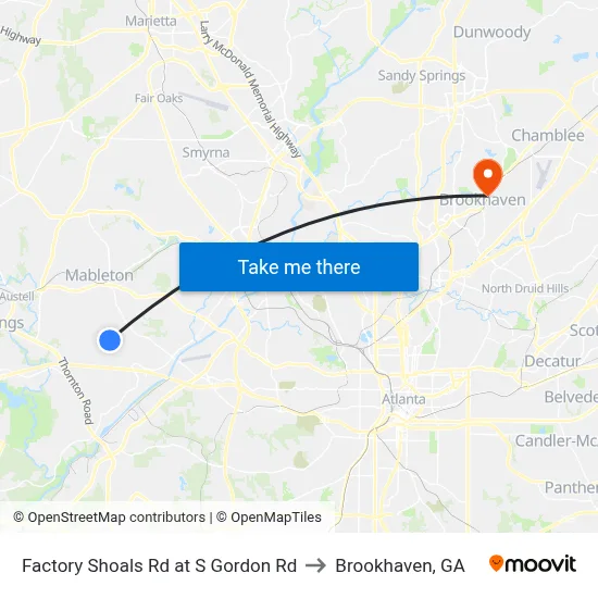 Factory Shoals Rd at S Gordon Rd to Brookhaven, GA map