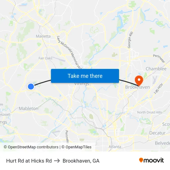 Hurt Rd at Hicks Rd to Brookhaven, GA map