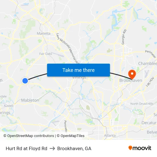 Hurt Rd at Floyd Rd to Brookhaven, GA map