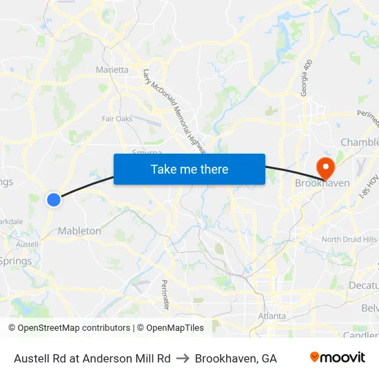 Austell Rd at Anderson Mill Rd to Brookhaven, GA map